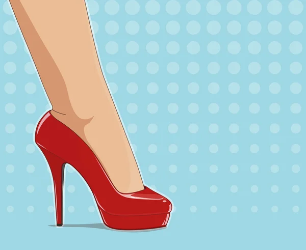 Zapatos rojos de moda en pie femenino — Vector de stock