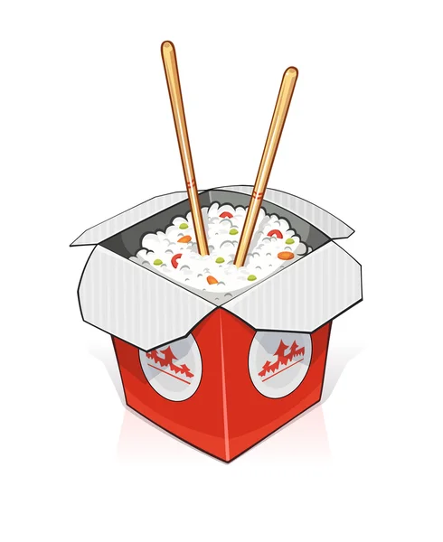 Comida rápida. Arroz en recipiente de papel — Vector de stock