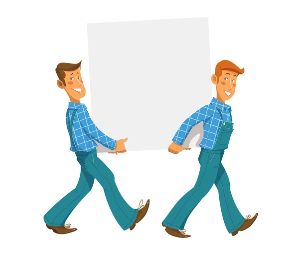 Two mans carry empty plate — Stock Vector