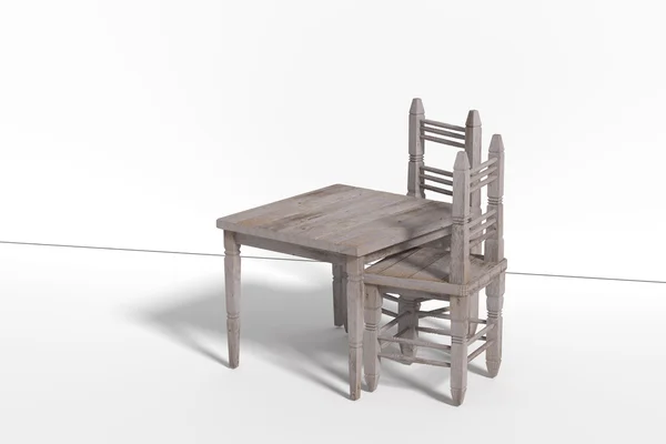 Τραπέζι και δύο καρέκλες ρίχνει σκιά σε λευκό δάπεδο — Φωτογραφία Αρχείου