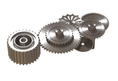 3D render metalik Dişli tekerlekleri içinde yakın çekim