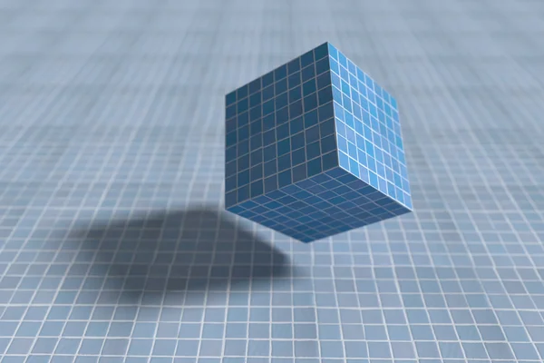 Cubo geometrico su superficie a mosaico — Foto Stock