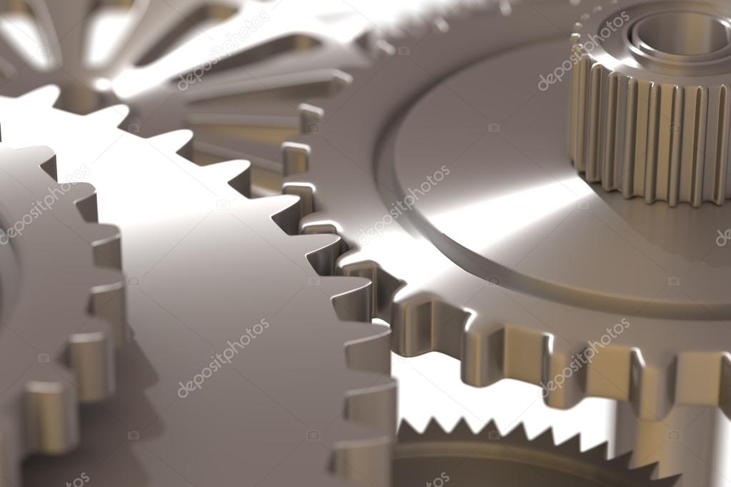 3d rendering metallic gear wheels in close-up