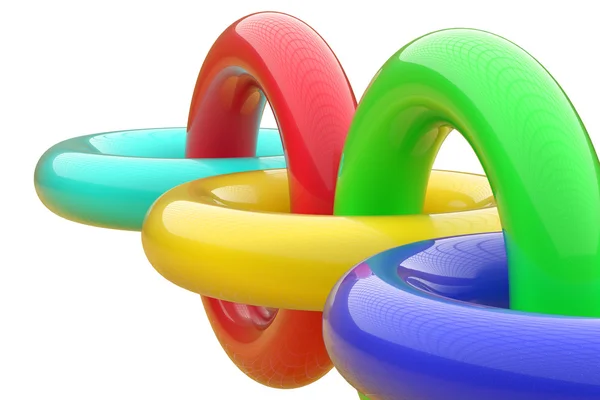 Tree-dimensional chain of plastic rings — Stock Photo, Image