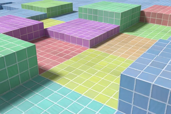 Плиткова глазурована підлога з об'ємних кубиків різних кольорів — стокове фото