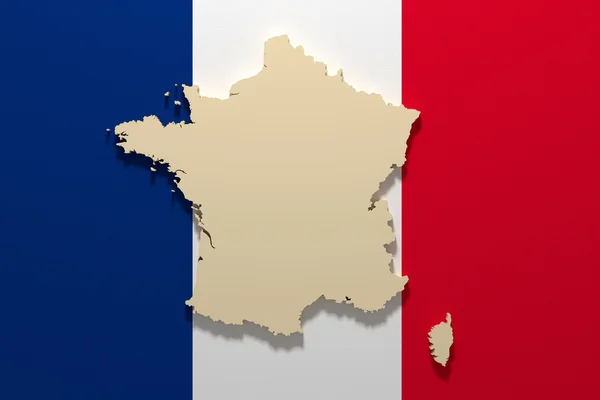 フランスの国旗とフランス地図のシルエット — ストック写真