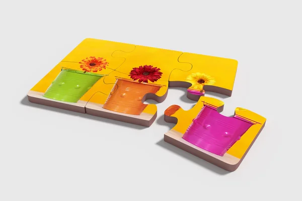 Zes stukjes van de puzzel met ingemaakte bloemen — Stockfoto