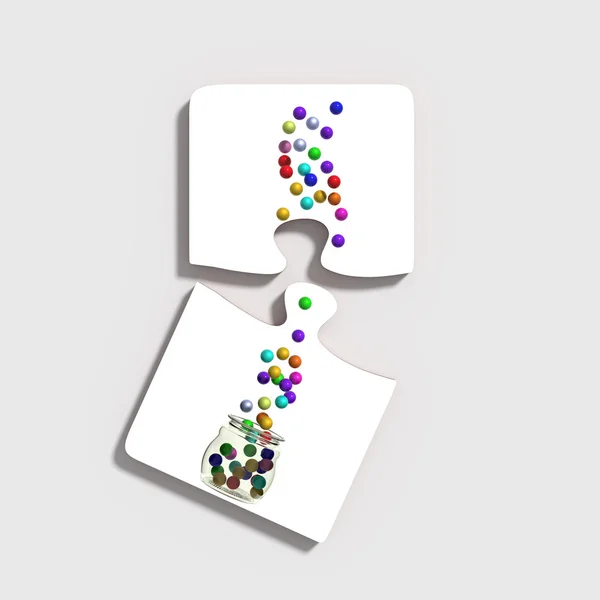 Dwa kawałki układanki z rozrzuconych kolorowe kulki — Zdjęcie stockowe