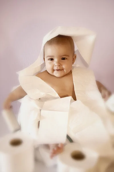 Funny girl in toilet paper — Stock Photo, Image