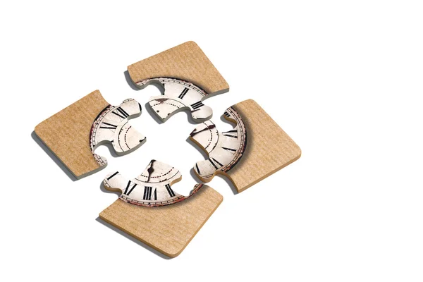 Stampa orologio vecchio stile su pezzi di puzzle — Foto Stock