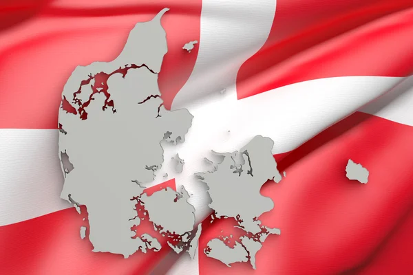 Silhouette of Denmark mapa con la bandera —  Fotos de Stock