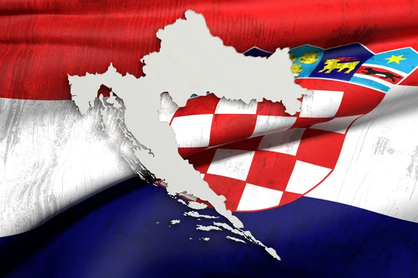 Silueta de Croacia mapa con bandera vieja en el interior — Foto de Stock