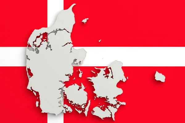 Silueta Dánska mapa s příznakem — Stock fotografie