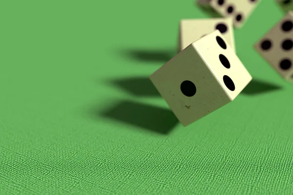 3d візуалізація крупним планом 3d кубиків, падаючих на зелену поверхню — стокове фото