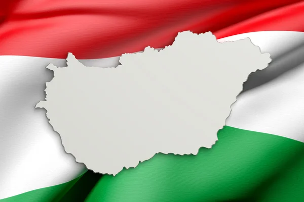 Sylwetka mapa Węgry z flagą — Zdjęcie stockowe