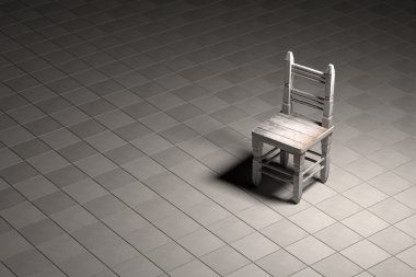 Boş odada terk edilmiş ahşap sandalye