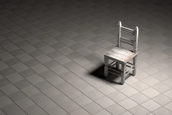 Drewniane krzesło opuszczony w pustym pokoju — Zdjęcie stockowe