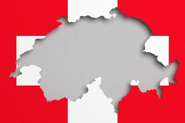 Silhuett av Schweiz karta med flagga — Stockfoto