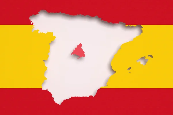 Kaart van Spanje en Madrid op heldere rode en gele achtergrond — Stockfoto