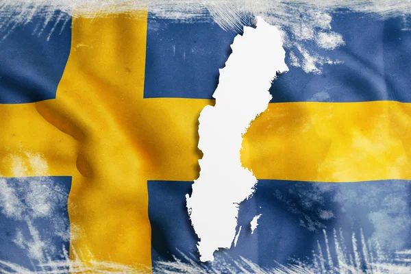 Σιλουέτα του χάρτη Σουηδία με σημαία — Φωτογραφία Αρχείου
