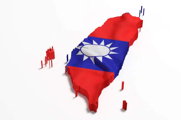 Rendu 3d d'une carte de Taiwan avec drapeau — Photo