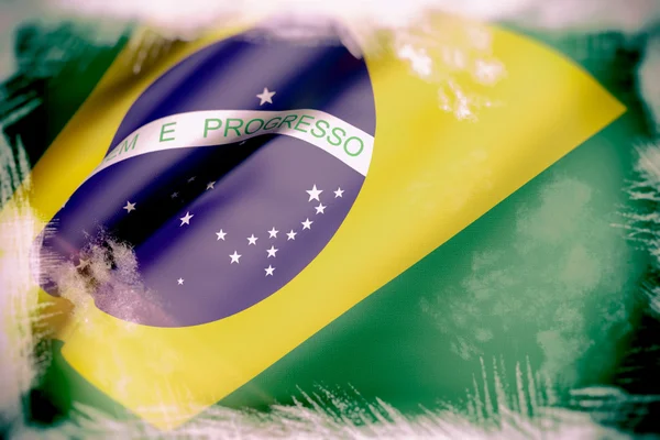 Brasiliansk flagga viftar — Stockfoto