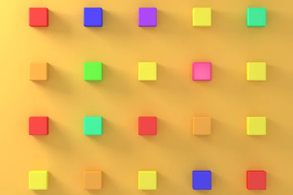 Cubos brilhantes coloridos no fundo laranja — Fotografia de Stock