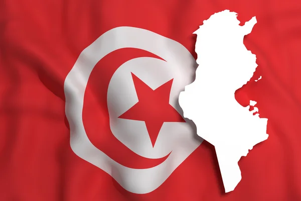 Siluett i Tunisien karta med flagga — Stockfoto