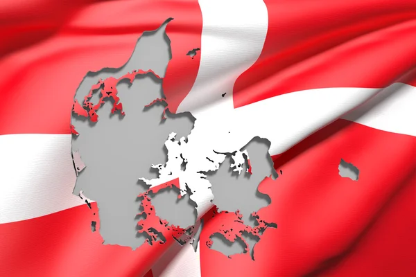 ध्वज डेन्मार्क नकाशाचा सिल्हूट — स्टॉक फोटो, इमेज