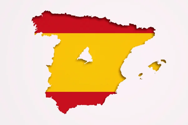 Mapa da Espanha e Madrid sobre fundo vermelho e amarelo brilhante — Fotografia de Stock