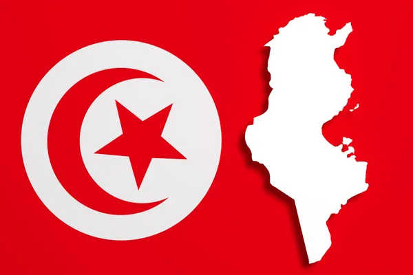 Siluett i Tunisien karta med flagga — Stockfoto