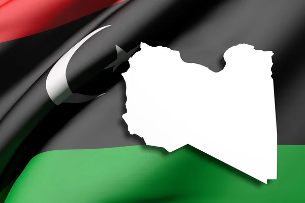 Σιλουέτα του χάρτη Λιβύη με σημαία — Φωτογραφία Αρχείου