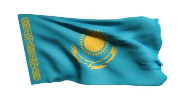 Beyaz arka plan üzerinde sallayarak Kazakistan bayrağı 3D render