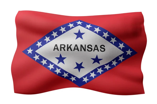 Renderelés Részletes Texturált Arkansas Usa State Zászló Fehér Alapon — Stock Fotó