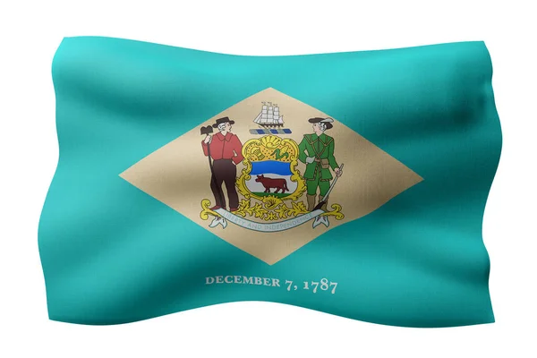 Renderowanie Szczegółowej Teksturowanej Flagi Stanu Delaware Usa Białym Tle — Zdjęcie stockowe