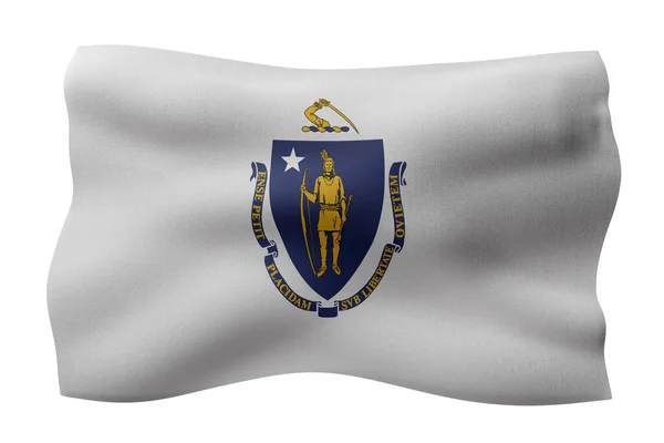 Återgivning Detaljerad Och Strukturerad Massachusetts Usa State Flagga Vit Bakgrund — Stockfoto