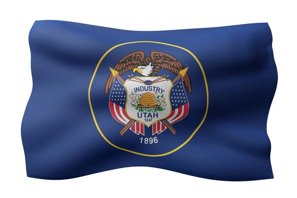 Vykreslení Detailní Texturované Státní Vlajky Utah Usa Bílém Pozadí — Stock fotografie
