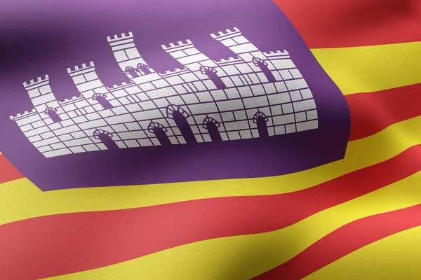 Egy Selymes Baleár Szigetek Spanyol Közösségi Zászló — Stock Fotó