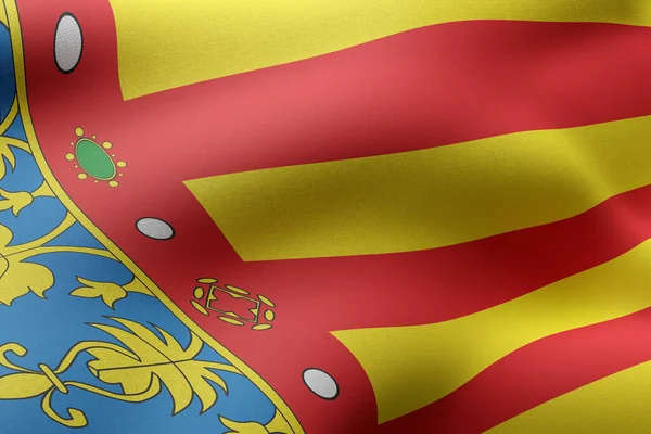 Rendering Silked Valencian Spanish Community Flag — Stock Photo, Image