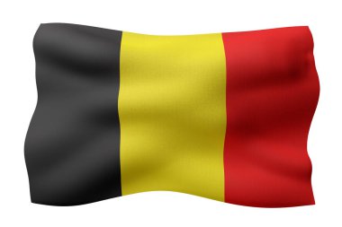 Beyaz arkaplanda ipekli bir Belçika bayrağının 3D canlandırması