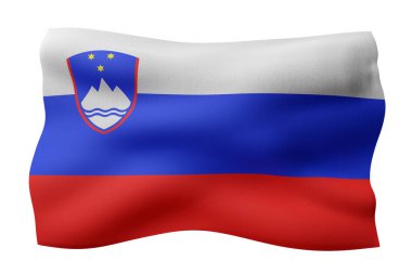 Beyaz arkaplanda ipek bir Slovenya bayrağının üç boyutlu canlandırması