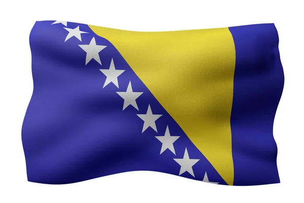 Representación Detalle Una Bandera Sedosa Bosnia Herzegovina Sobre Fondo Blanco —  Fotos de Stock