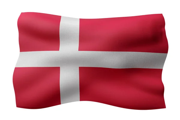 3D在白色背景上渲染丹麦丝质国旗的细节 — 图库照片