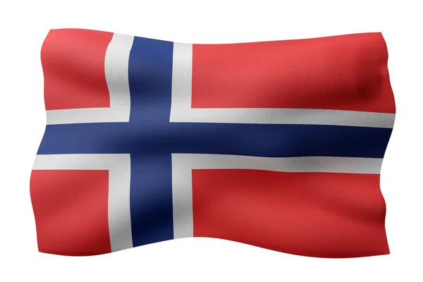 Vykreslení Detailu Hedvábné Vlajky Norska Bílém Pozadí — Stock fotografie