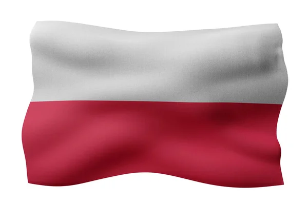 Vykreslení Detailu Hedvábné Polské Vlajky Bílém Pozadí — Stock fotografie