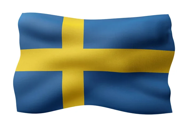 Renderowanie Detalu Jedwabistej Flagi Szwecji Białym Tle — Zdjęcie stockowe