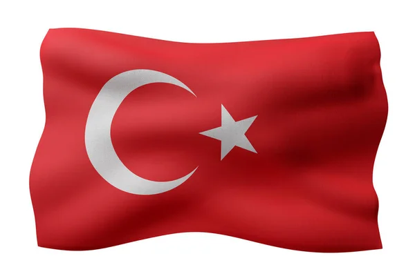 Egy Selymes Török Zászló Részleteinek Fehér Alapon Történő Bemutatása — Stock Fotó