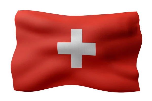 Renderowanie Detalu Jedwabnej Flagi Szwajcarii Białym Tle — Zdjęcie stockowe