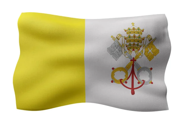 Egy Selymes Vatikáni Zászló Részletének Fehér Alapon Történő Bemutatása — Stock Fotó