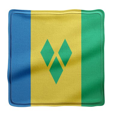 Ulusal bir Saint Vincent ve Grenadines kumaş bayrağının beyaz arka planda 3 boyutlu görüntülenmesi